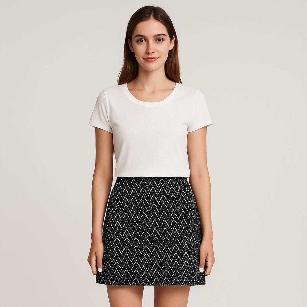 Only Black White Woven Skirt Sz Medium